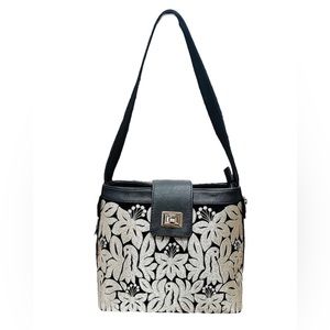 Jalapa Black Handbag with Silver Embroidery